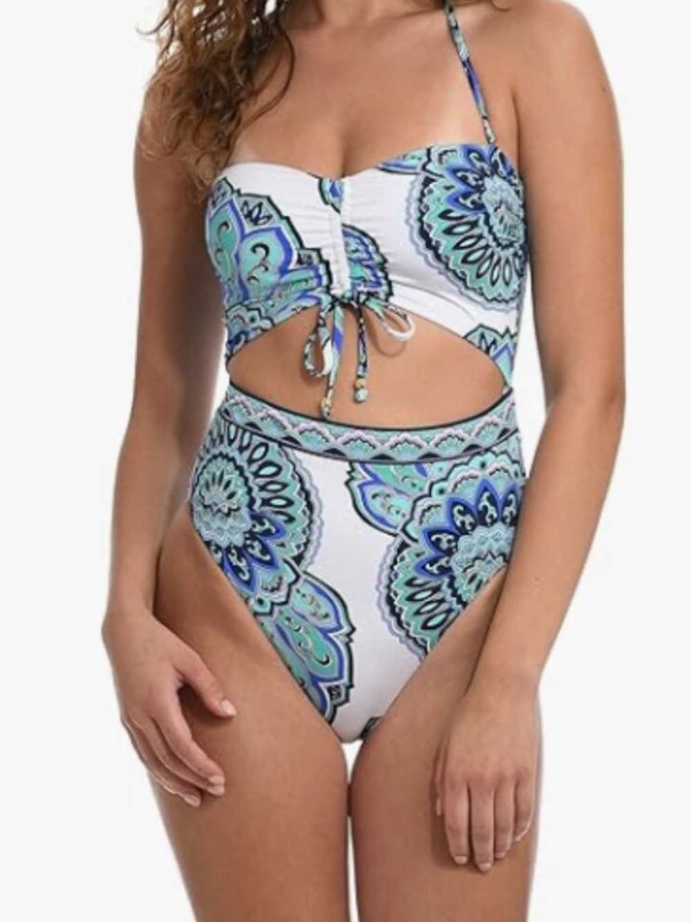 Sunshine 79 Mellow Medallion One-Piece Swimsuit White with Teal, Blue, & Pink